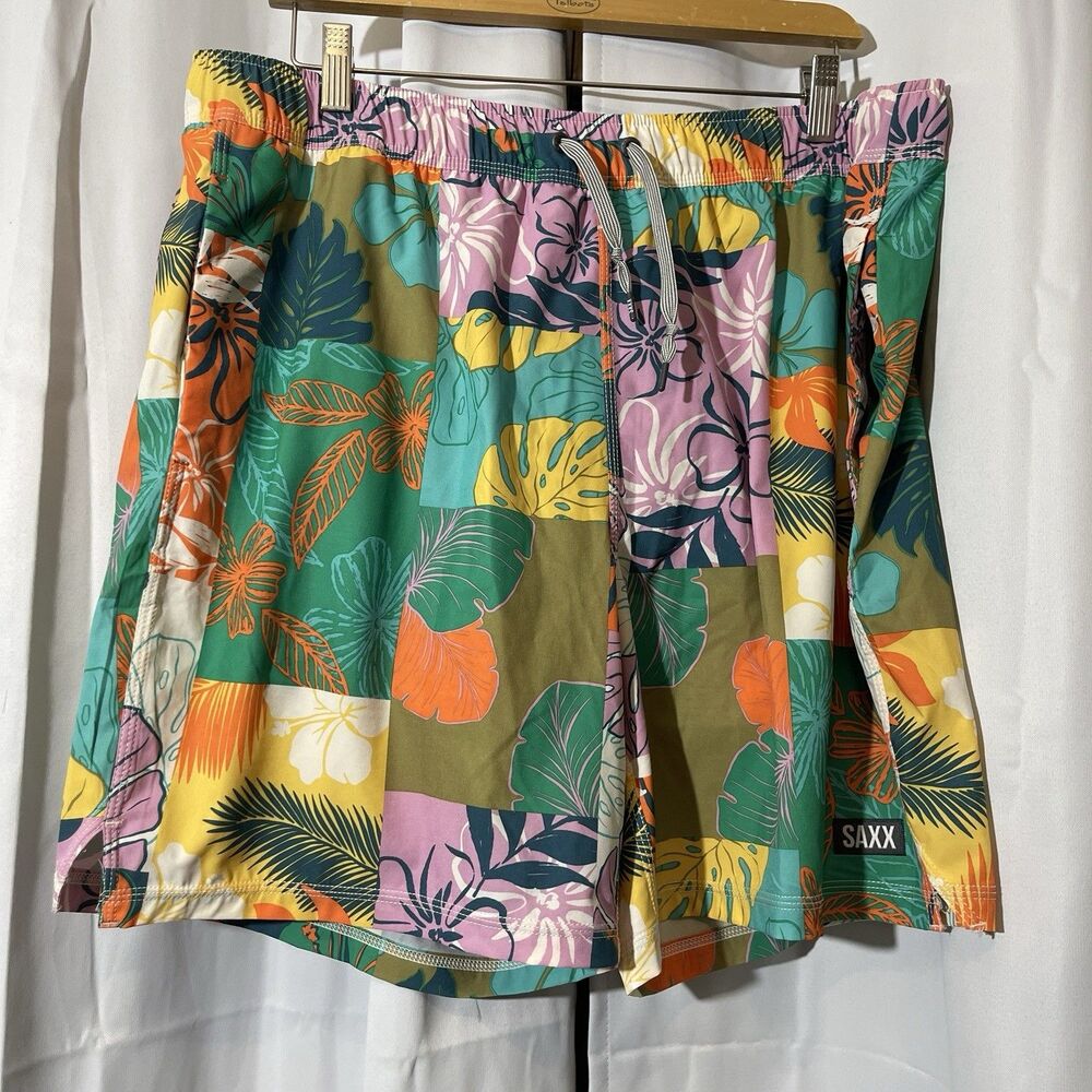 Saxx Oh Buoy 2N1 Men’s XL Relaxed Fit Board Shorts Swim Tropical Patchwork